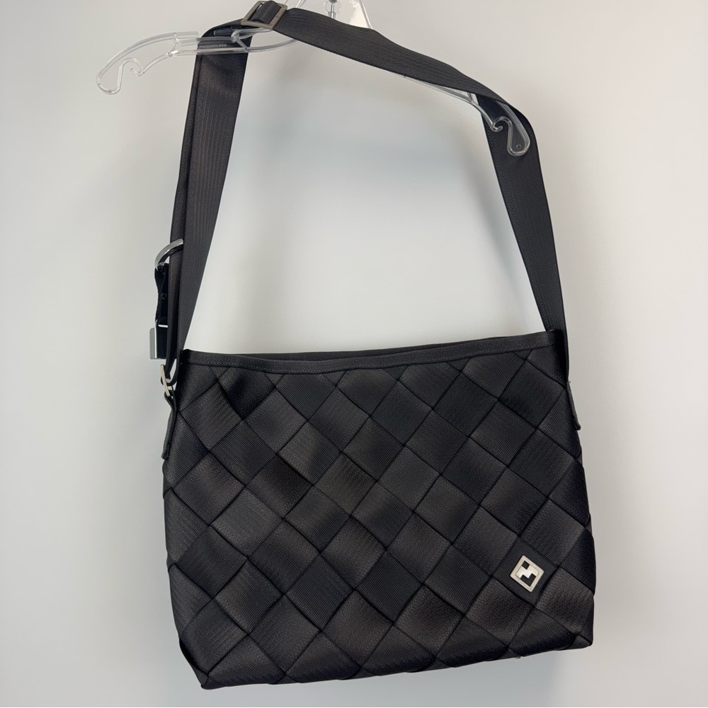 Maggie Bags‎ Recycled Woven Seatbelt Shoulder Bag Black/Deep Plum